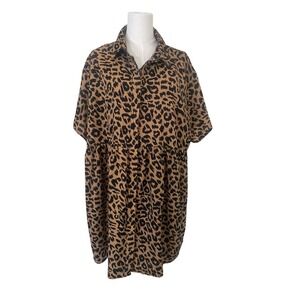 Missguided Cheetah Print Plus Size 14 Button Down‎ Babydoll Top Quiet Luxury